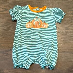 Green Striped Pumpkins Baby Bubble Romper